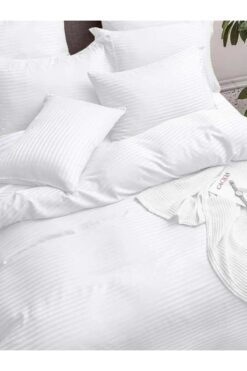 CAQQA Çift Kişilik Çizgili Saten Otel Nevresim Takımı