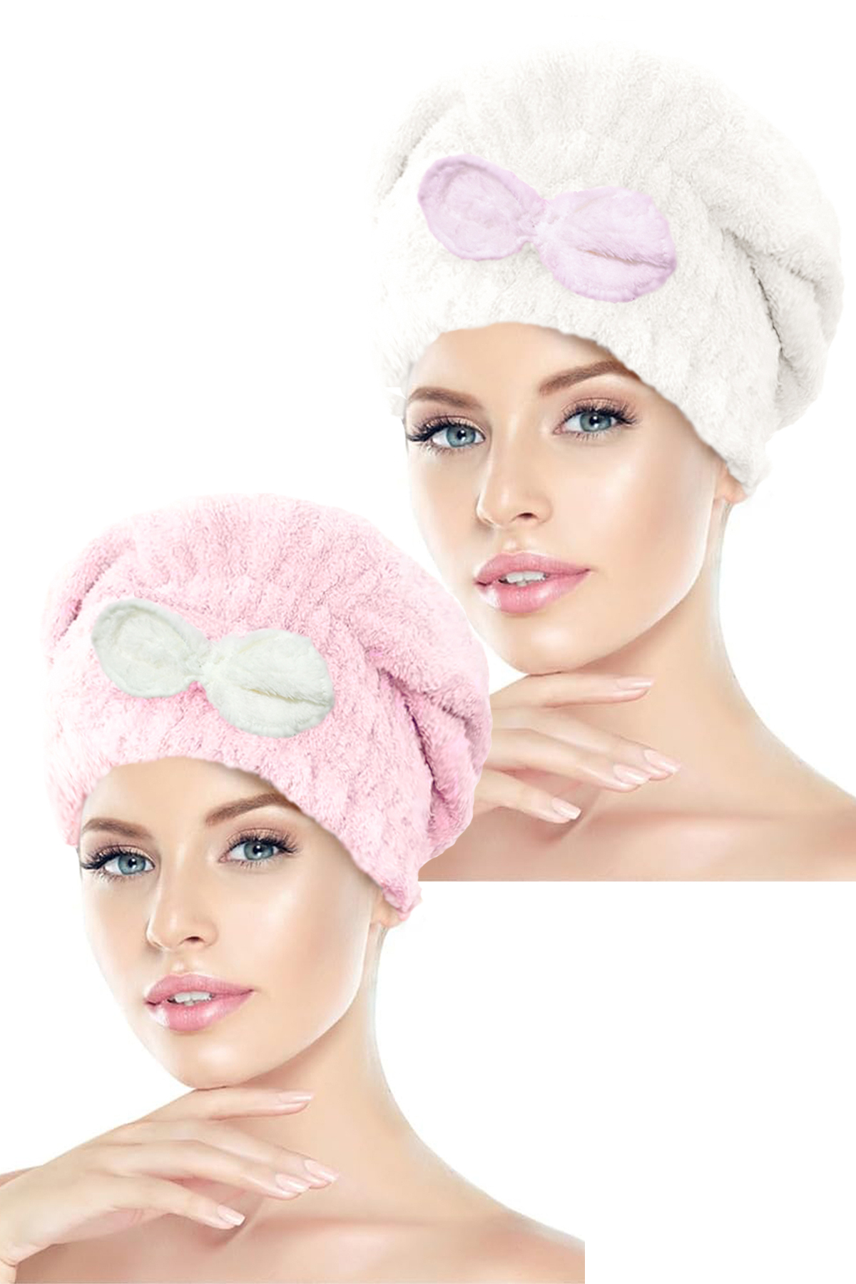 CHIZGY 2 Adet Mikrofiber Saç Havlusu Bonesi Lastikli Fiyonklu