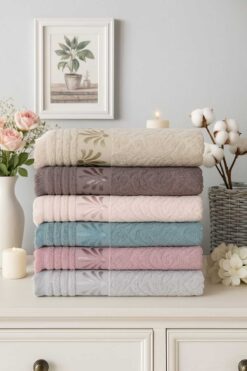 Mela Home Palmiye Desenli Saçaklı 50*90 cm 6'lı El Yüz Havlusu-Havlu Seti-Çeyizlik-Hediyelik-Mutfak %100 Pamuk