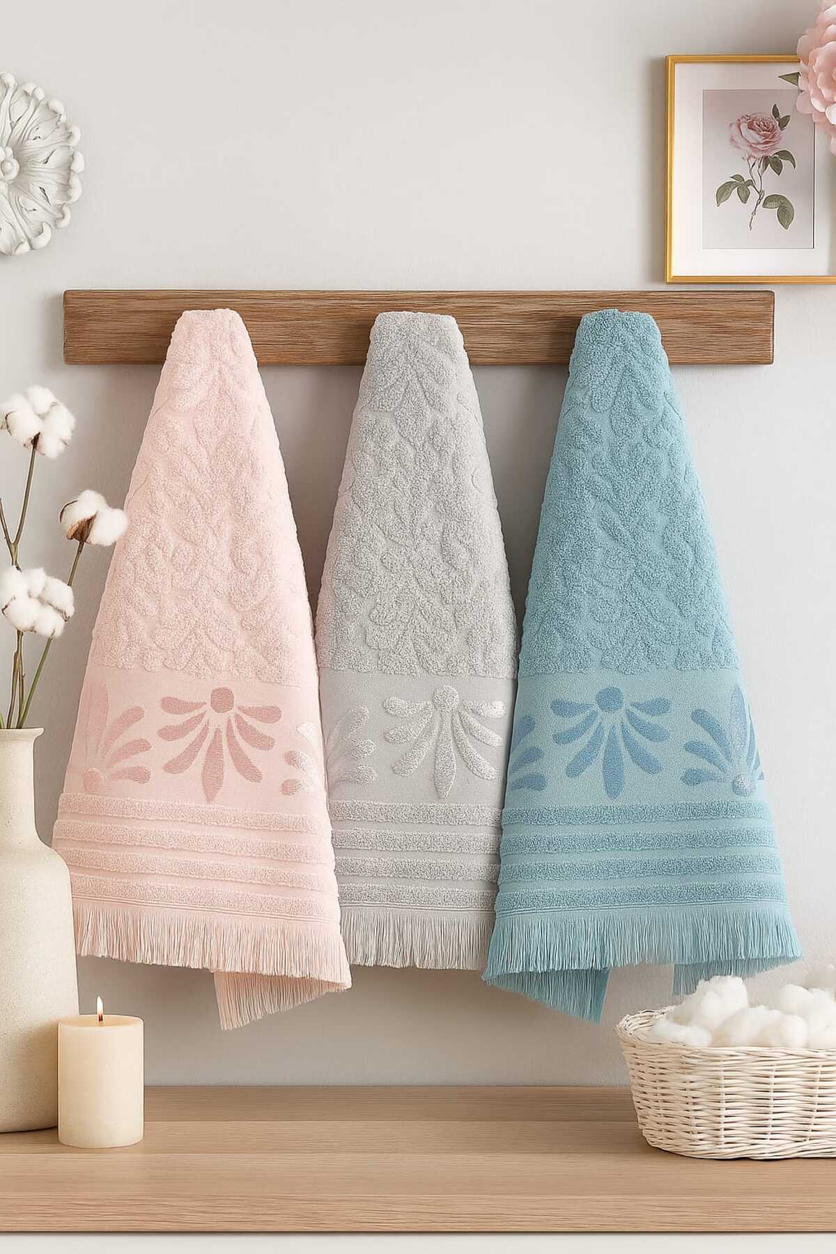 Mela Home Palmiye Desenli Saçaklı 50*90 cm 6'lı El Yüz Havlusu-Havlu Seti-Çeyizlik-Hediyelik-Mutfak %100 Pamuk - Görsel 2