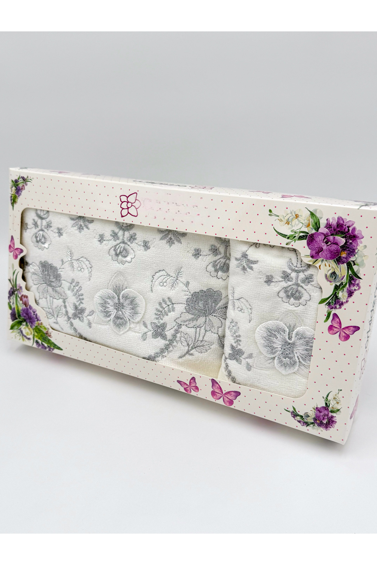 AYHANHOME 3d Çiçek İşlemeli Kutulu Çeyizlik 1 Adet 50x90 El Yüz Havlusu 1 Adet 30x50 Mutfak Havlu