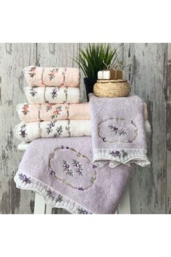 MARİBOR HOME Delfin V2 - Nakışlı , Dantelli Bambu Havlu 6 Ad. (50X90)