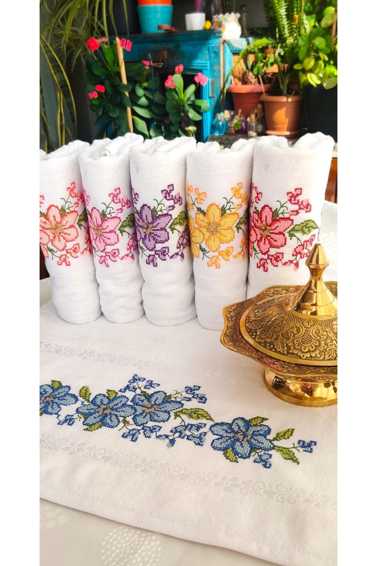 Z&N STYLE Annem 50x90 Cm. Jakarlı Kanaviçe Nakışlı Çeyizlik Lüks Havlu Seti 6'lı