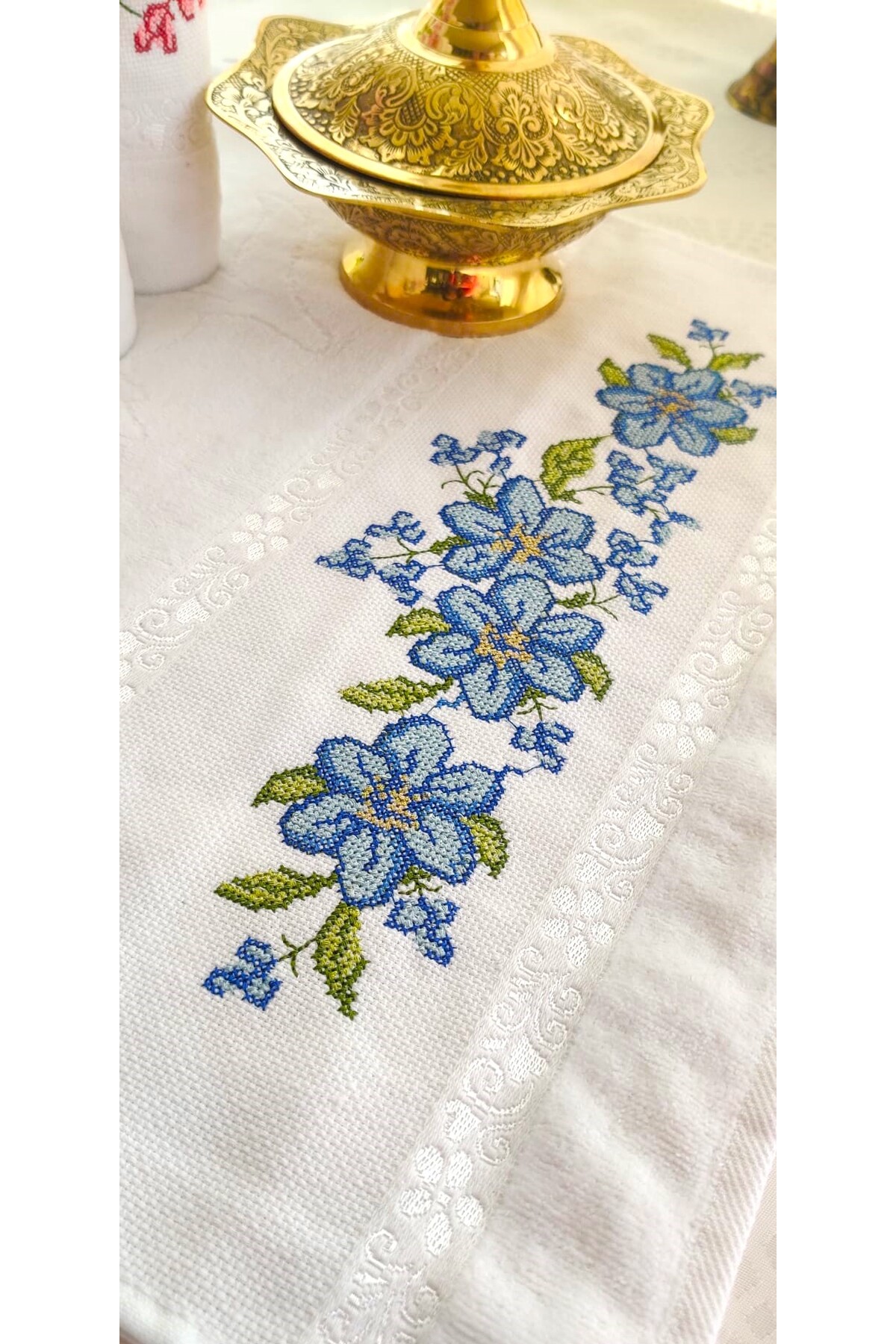 Z&N STYLE Annem 50x90 Cm. Jakarlı Kanaviçe Nakışlı Çeyizlik Lüks Havlu Seti 6'lı - Görsel 2