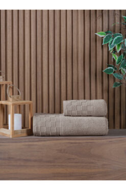 Manamo Home Checker Microcotton 2'li Banyo Havlu Seti Vizon 50x85 cm 75x150 cm