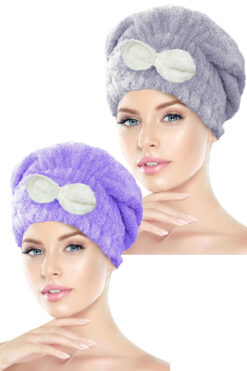 CHIZGY 2 Adet Mikrofiber Saç Havlusu Bonesi Lastikli Fiyonklu