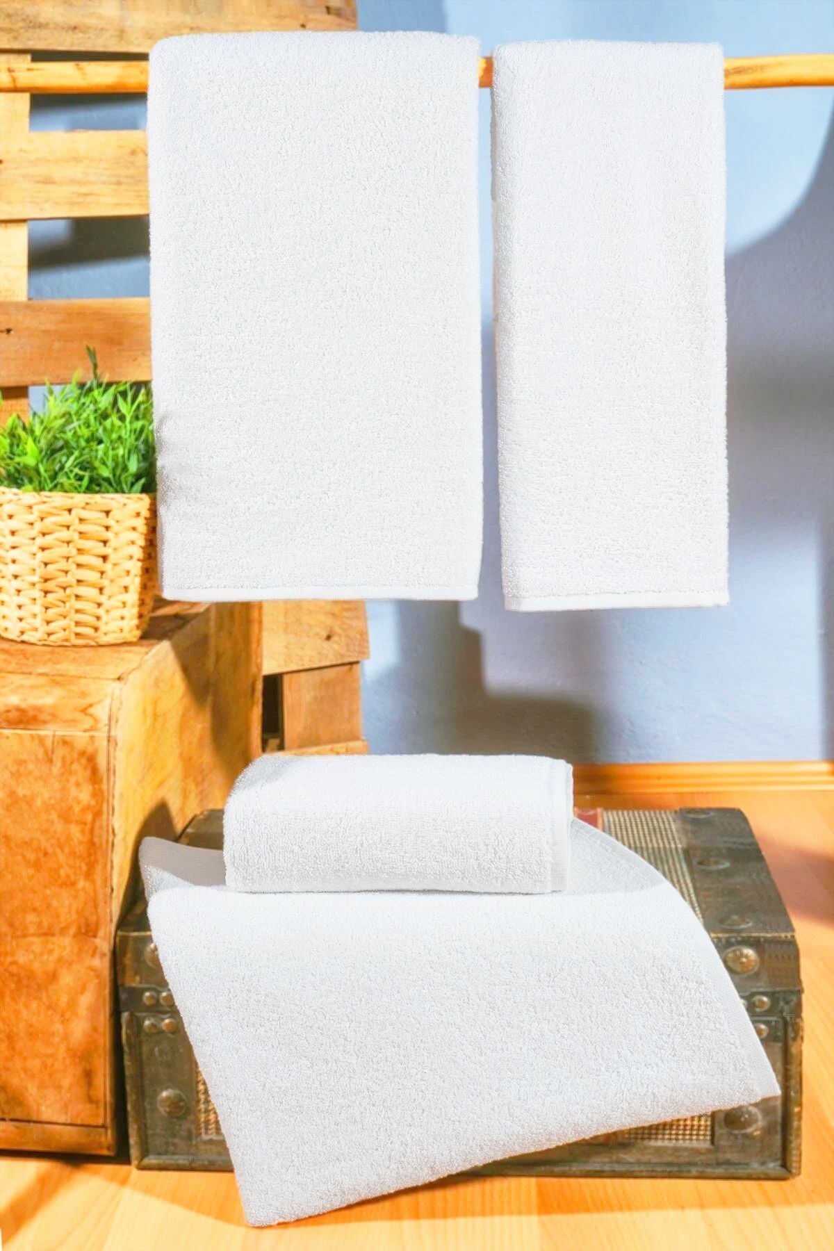 Comfort Home 4'lü Beyaz Banyo Seti Hamam Takımı Havlu Seti 70x140cm 40x75cm - Görsel 2