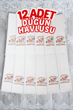 Comfort Home 12 Adetli Saçaklı Düğün Havlusu Kurdele Hediyeli Desenli Konvoy Havlusu Ekonomik Model
