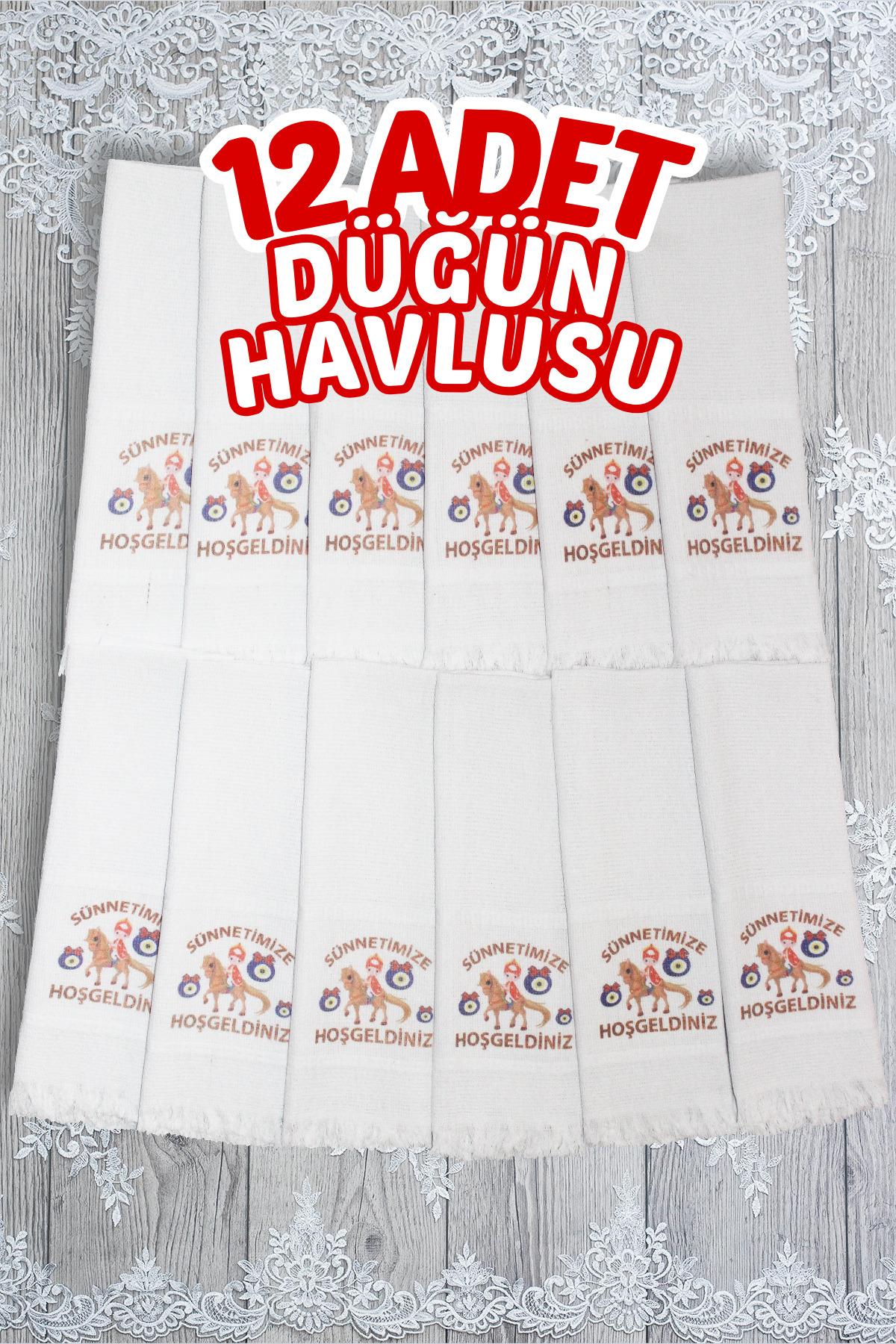 Comfort Home 12 Adetli Saçaklı Düğün Havlusu Kurdele Hediyeli Desenli Konvoy Havlusu Ekonomik Model