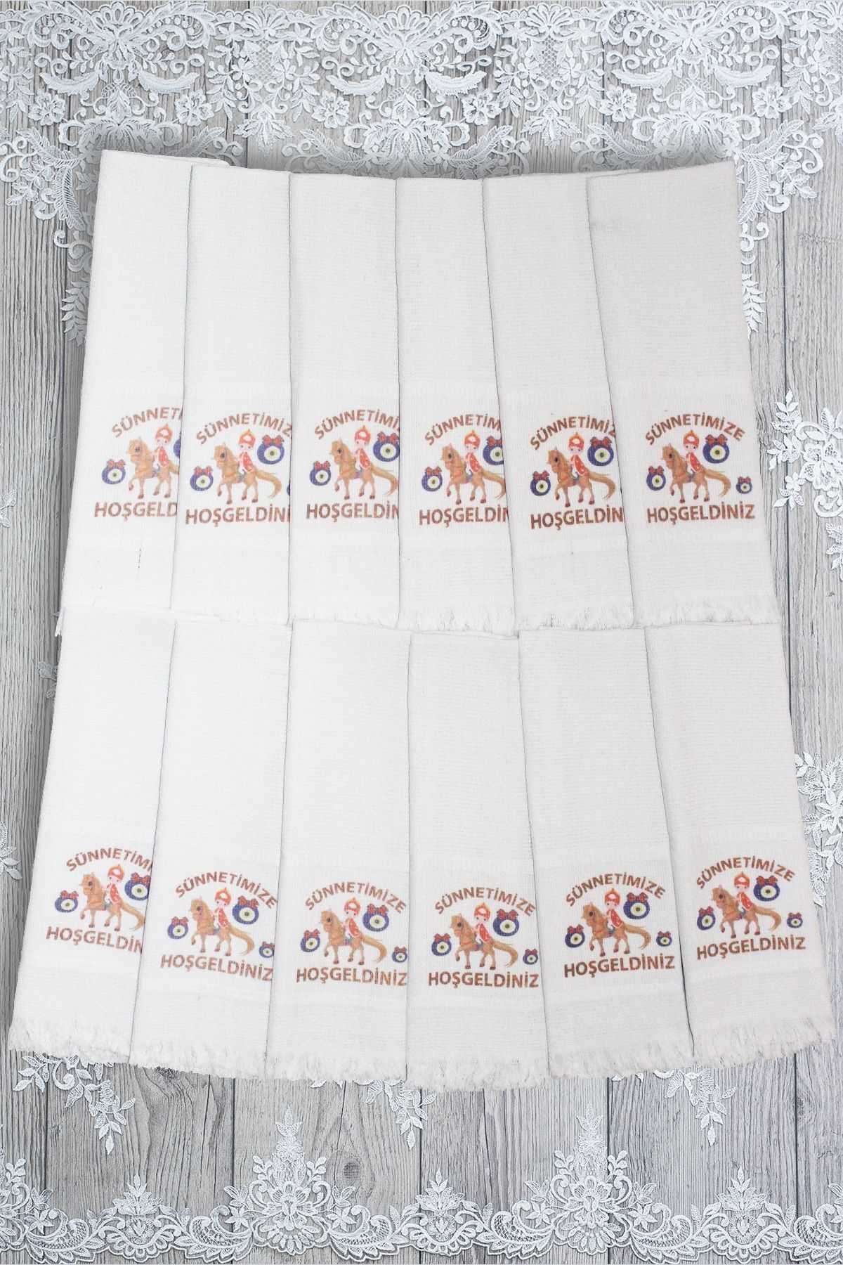 Comfort Home 12 Adetli Saçaklı Düğün Havlusu Kurdele Hediyeli Desenli Konvoy Havlusu Ekonomik Model - Görsel 2