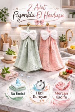 Kitchen Beauty 2 Adet Fiyonklu Mercan Kadife El Havlusu Hızlı Kuruyan Mikrofiber Su Emici Asılabilir El Yüz Havlusu