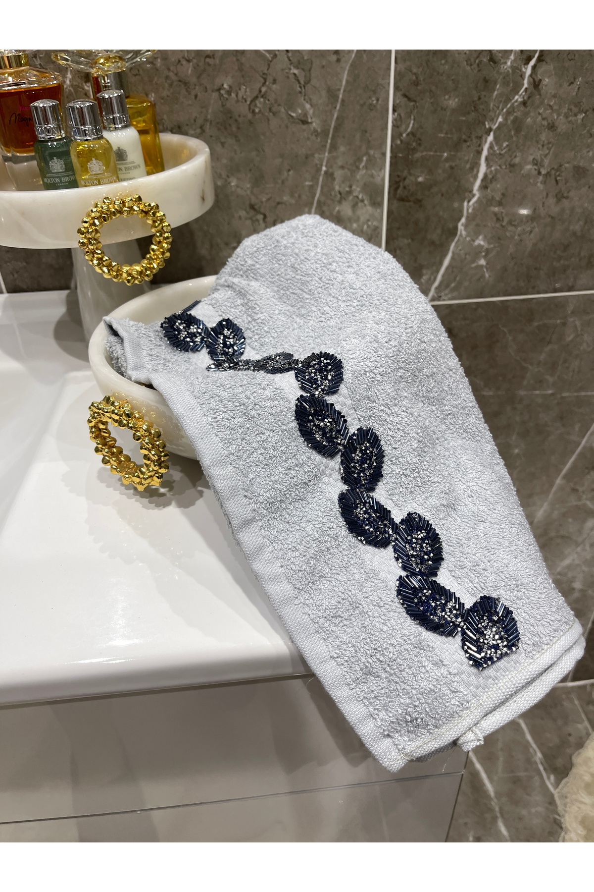 Rose Marine Mavi Taşlı Çeyizlik Havlu