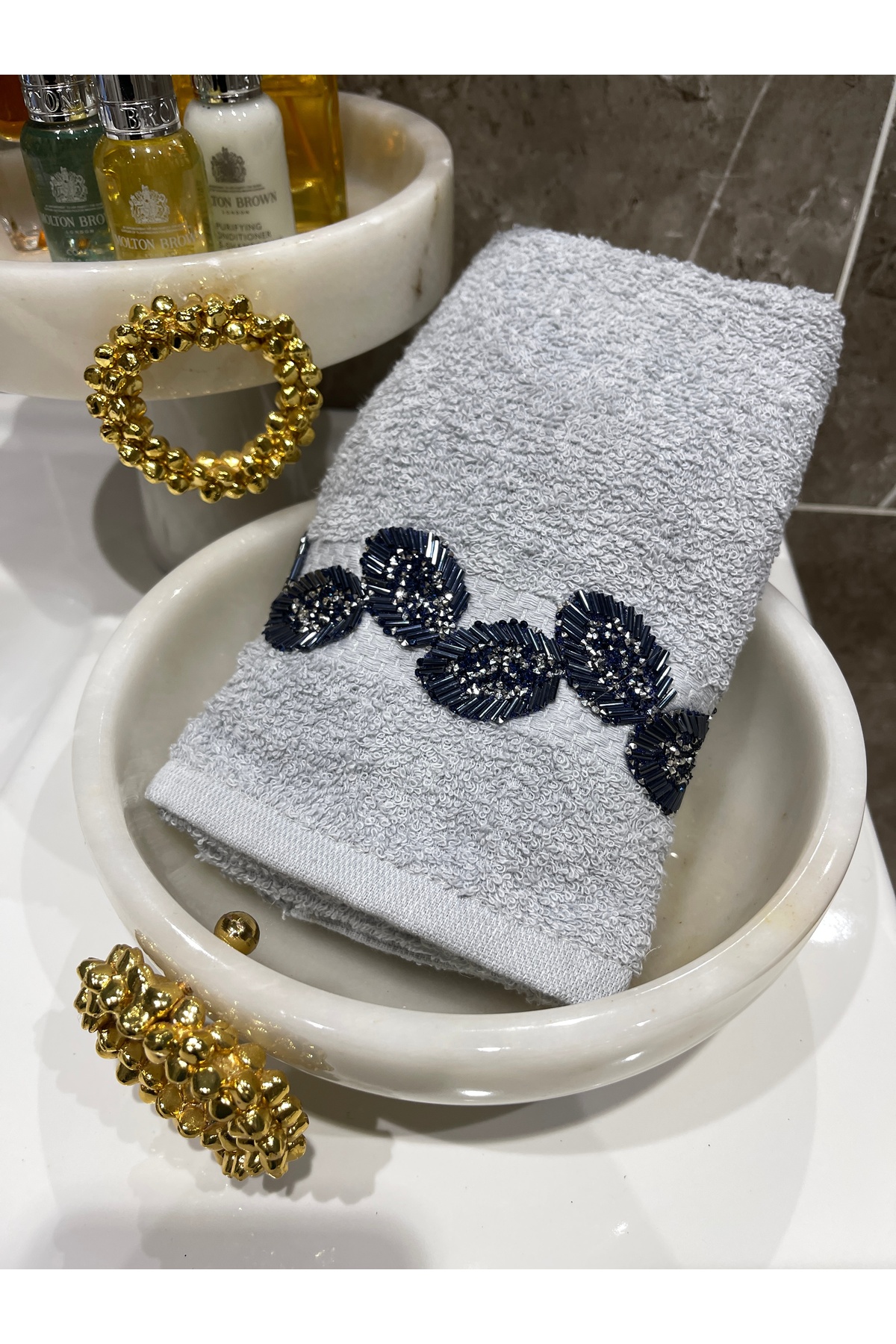 Rose Marine Mavi Taşlı Çeyizlik Havlu - Görsel 2