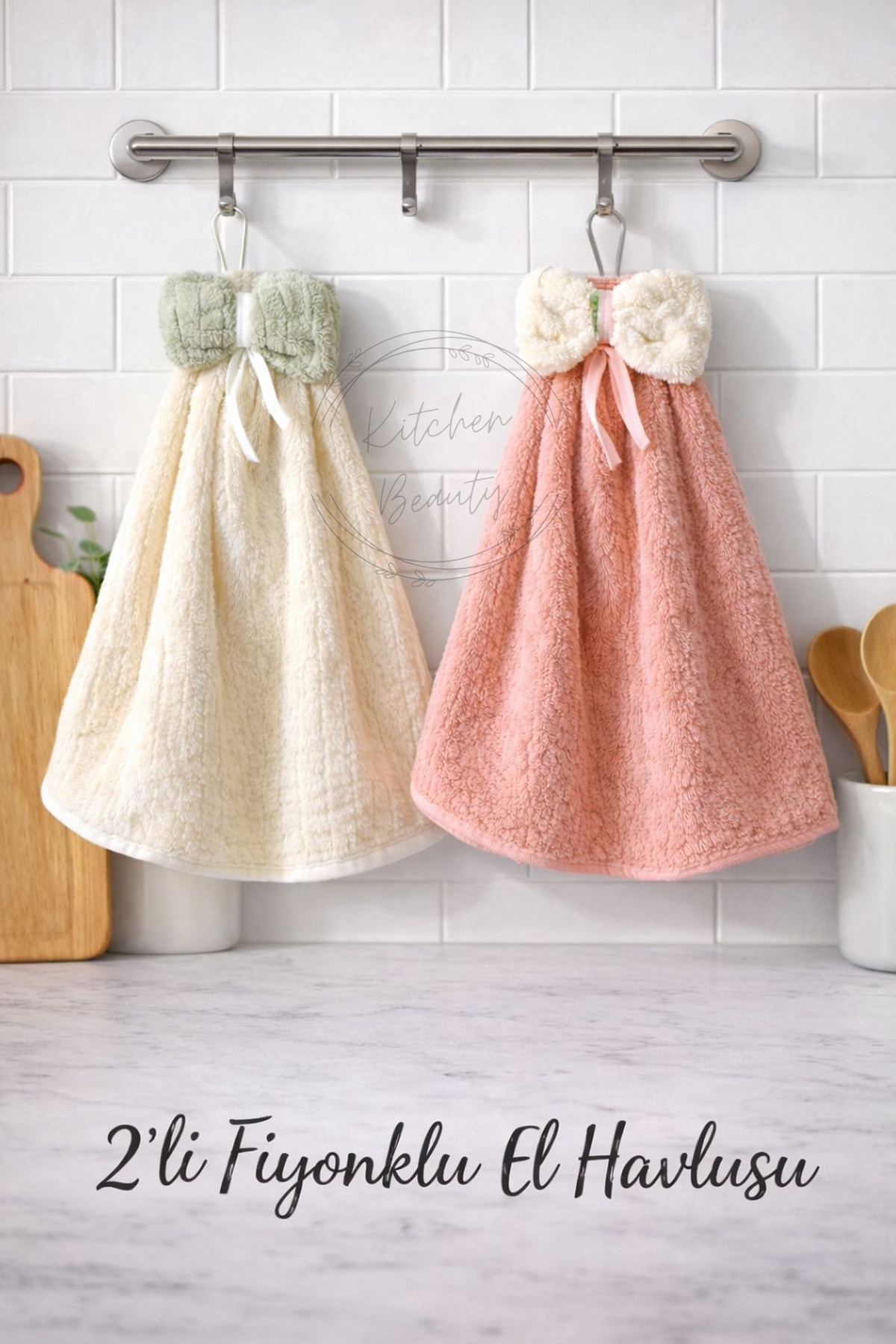 Kitchen Beauty 2 Adet Fiyonklu Mercan Kadife El Havlusu Hızlı Kuruyan Mikrofiber Su Emici Asılabilir El Yüz Havlusu - Görsel 3