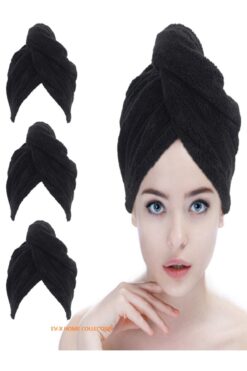 EVX Siyah Saç Havlusu Saç Bonesi Banyo Deniz Ve Havuz Sonrası Plaj Sonrası