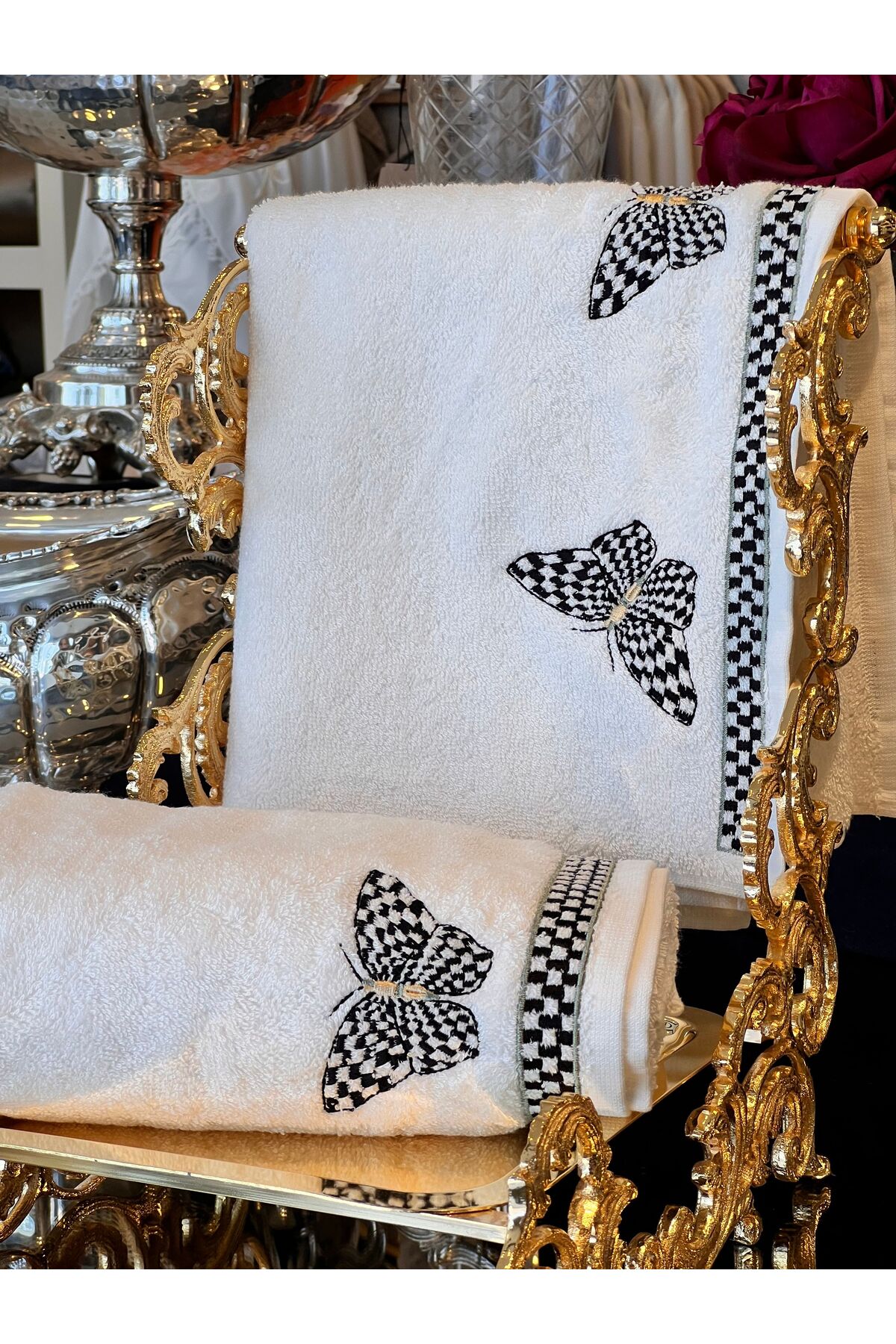 Antepiş Home KELEBEK NAKIŞLI YÜZ HAVLUSU - Görsel 2