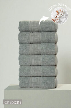 Anılsan 6'lı Mint Yeşili Greek El Havlusu - 50x90 Cm, 225 Gr, %100 Pamuk, Spa Ve Otel Havlusu