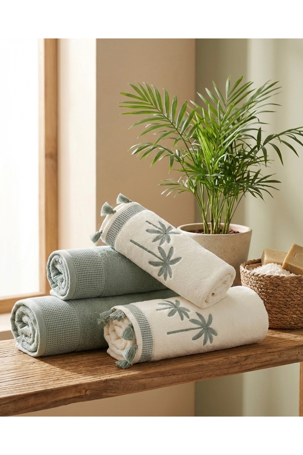 Özdilek Palma Best Set Havlu Seti- Yeşil Krem