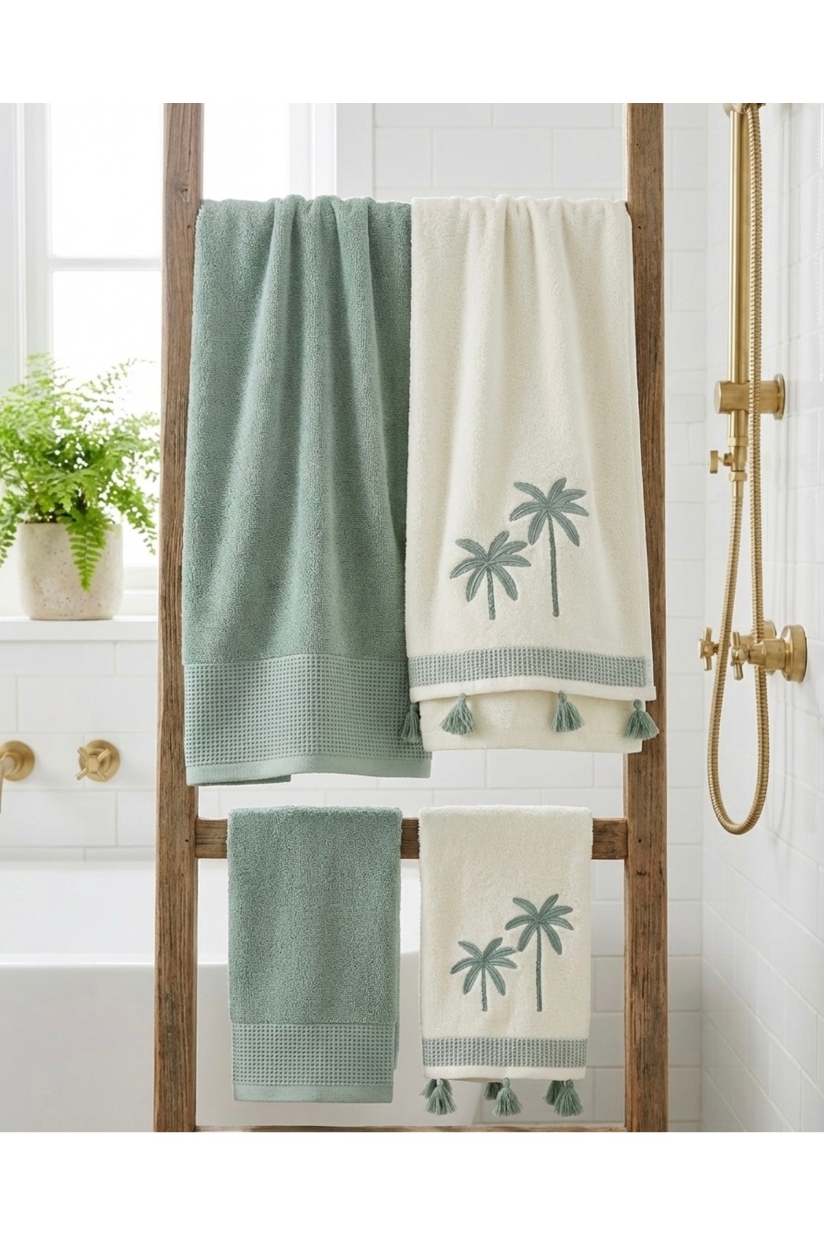 Özdilek Palma Best Set Havlu Seti- Yeşil Krem - Görsel 2