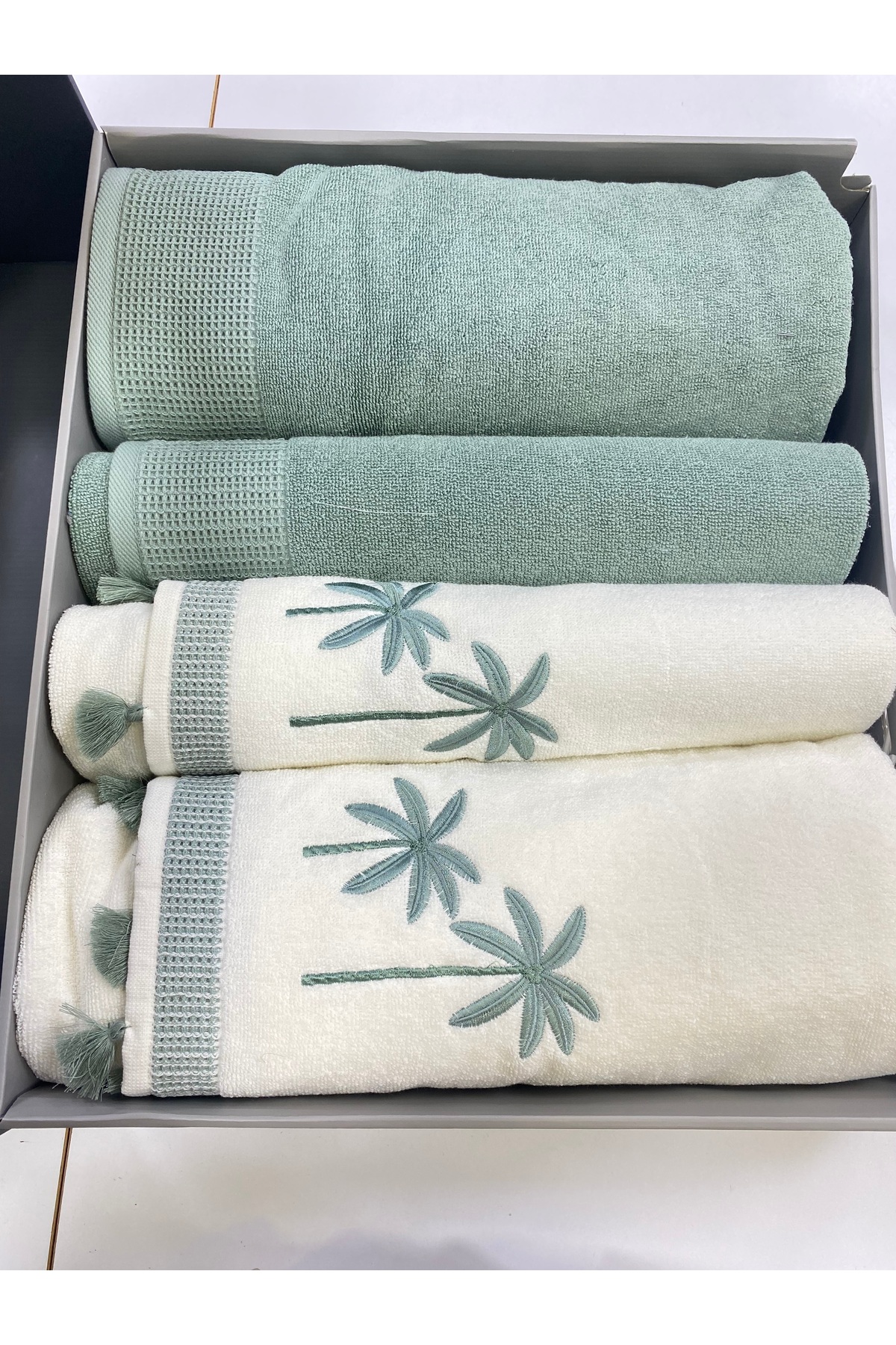 Özdilek Palma Best Set Havlu Seti- Yeşil Krem - Görsel 3