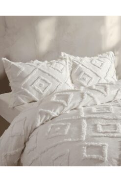 miar home perde tekstil Krem Şönil İskandinav Yatak Örtüsü Takımı 250 x 260 cm – Valonlu Model 2 Adet 50 x 70 Yastık Kılıfı