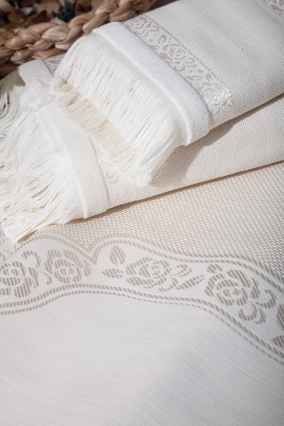 sarra 4'lü Saçaklı Etamin Bohça Seti - Kapiçino - Görsel 2