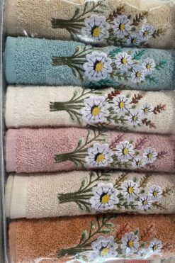 Çeyiz Diyarı Daisy Flosh Nakışlı 6 Lı El Yüz Havlu Takımı