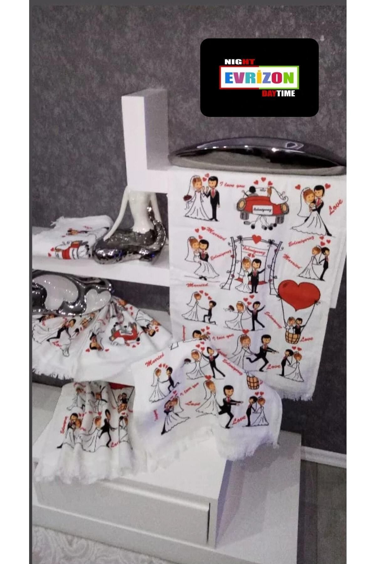 EVRİZON 40x60 Baskılı Düğün Temalı Havlu 2 Li