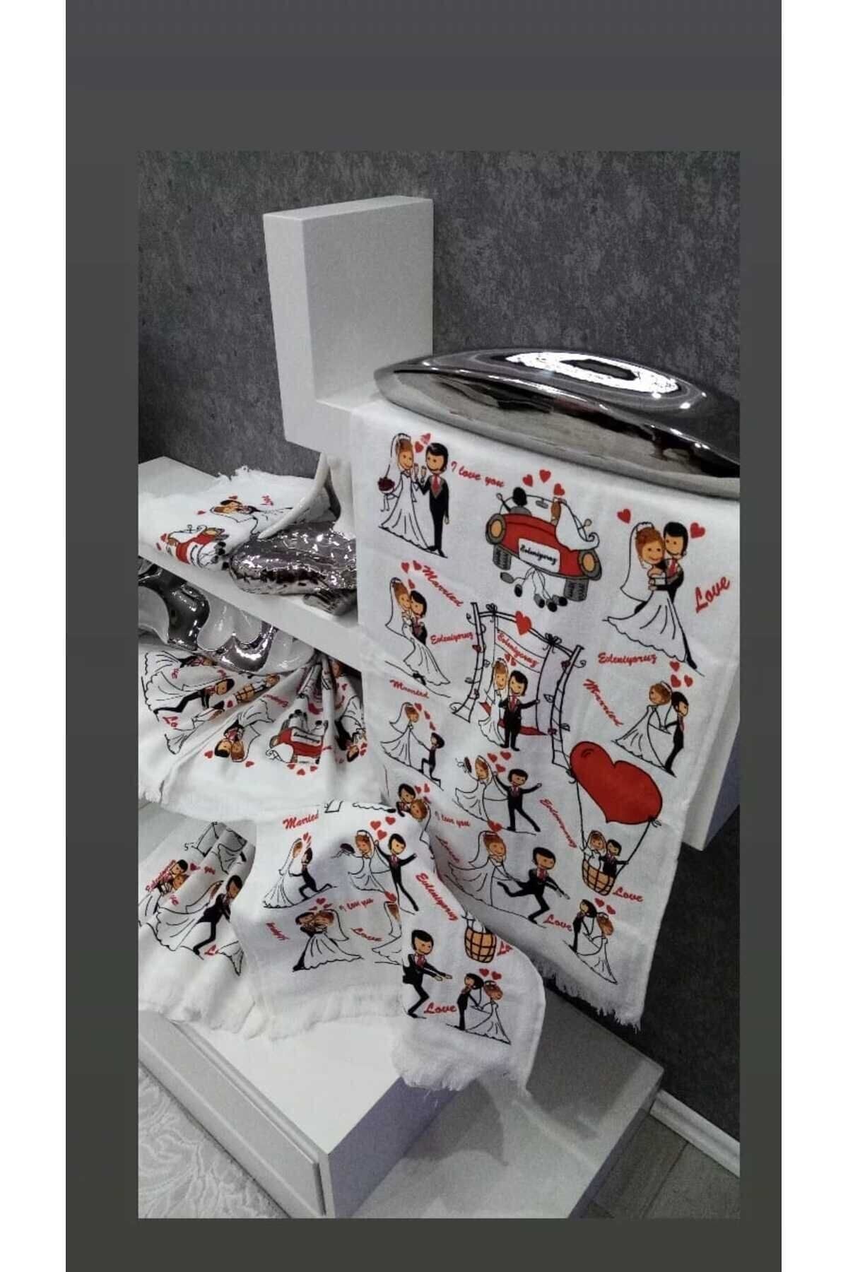 EVRİZON 40x60 Baskılı Düğün Temalı Havlu 2 Li - Görsel 2