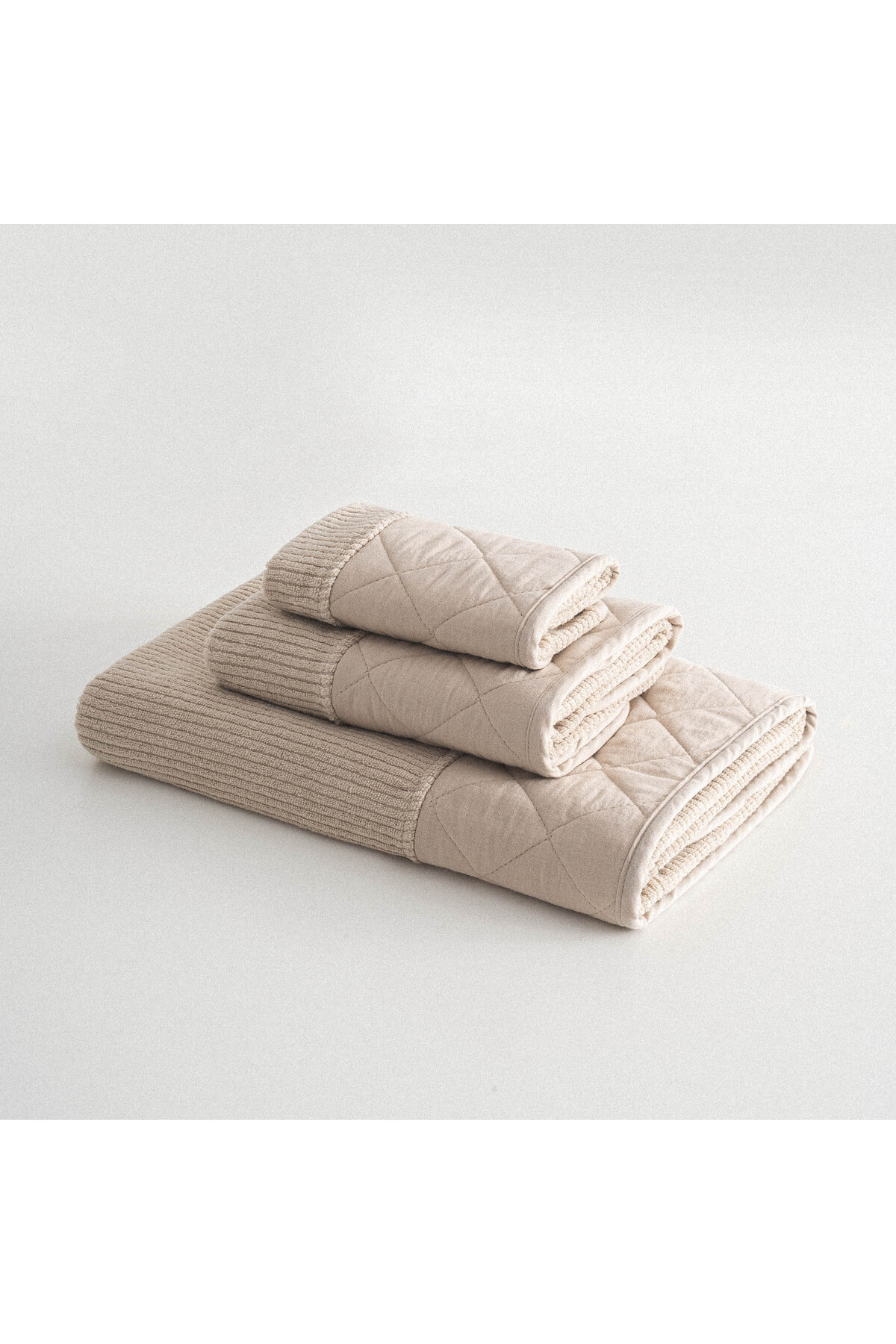 Ecocotton Hüma 3'lü Havlu Seti %100 Pamuk Kapitoneli Bej - Görsel 2