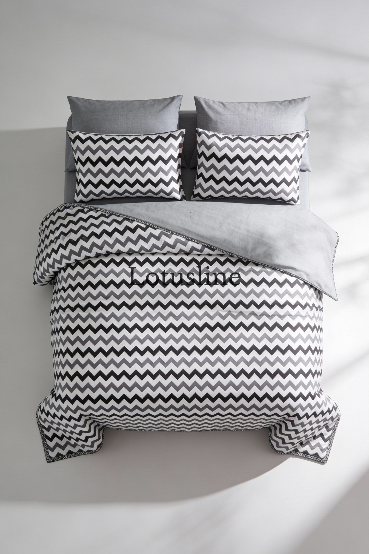 Lotusline Zigzag Desen Lüks Pamuklu Tek Kişilik Nevresim Seti - Görsel 3