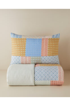 English Home Patchform Kolay Ütülenir Çift Kişilik Nevresim Seti 200x220 cm Mavi – Bordo