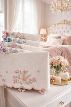 DİLEX Beyaz Çeyizlik Nakışlı 60x90 cm 2'li Havlu Set