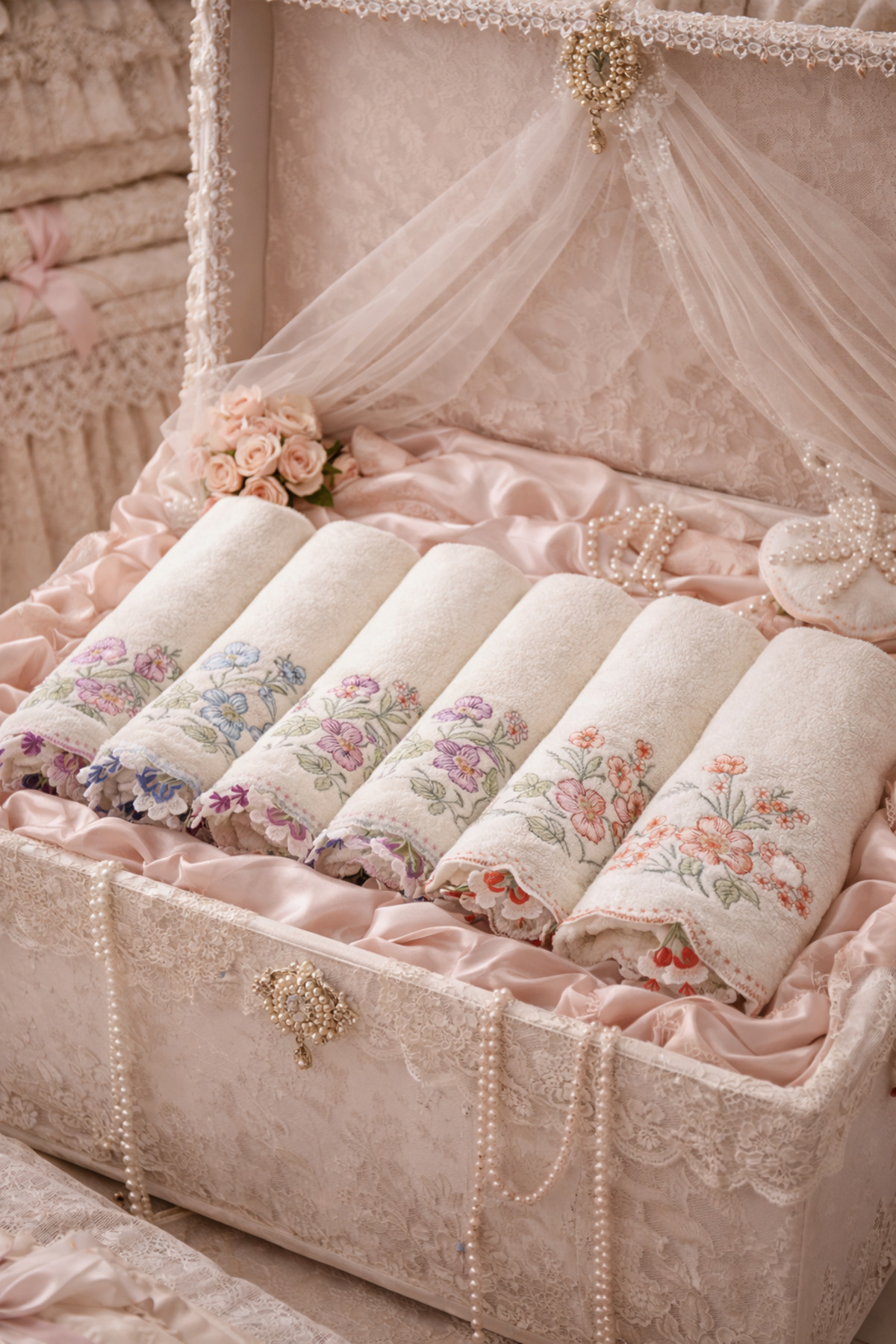 DİLEX Beyaz Çeyizlik Nakışlı 60x90 cm 2'li Havlu Set - Görsel 2