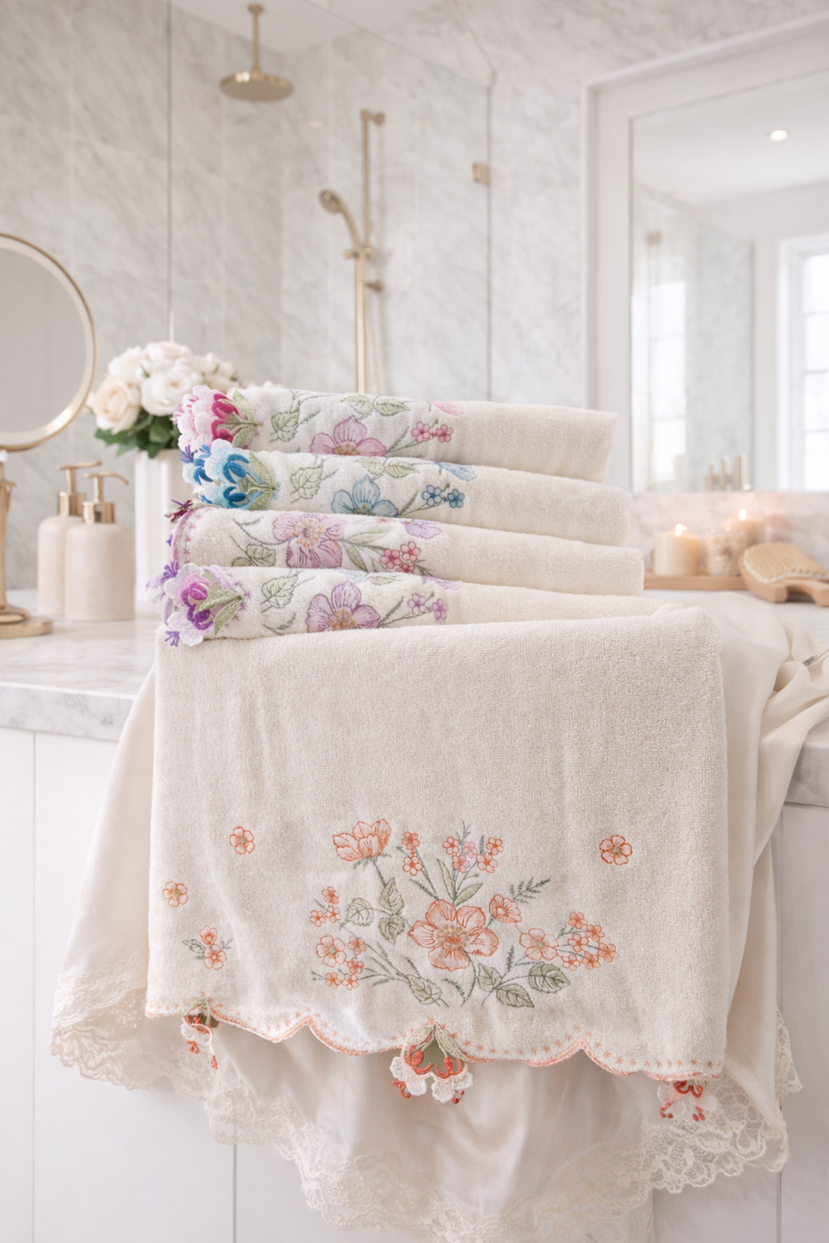 DİLEX Beyaz Çeyizlik Nakışlı 60x90 cm 2'li Havlu Set - Görsel 3