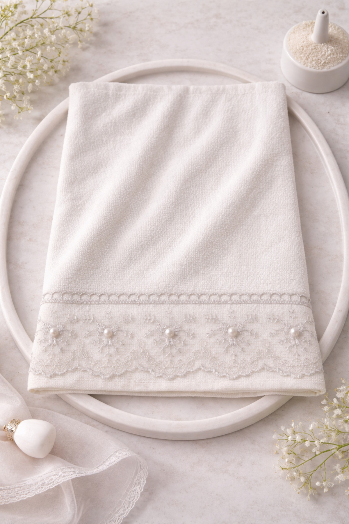 Home İnci Nakışlı El Havlusu 30x45 cm Tül Keseli - Görsel 2