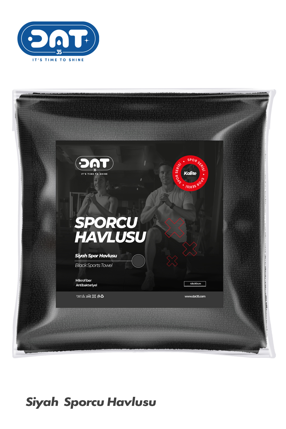 DAT35 Mikrofiber Sporcu Havlusu 48x90 cm Siyah Gym Fitness Hızlı Kuruyan Havlu