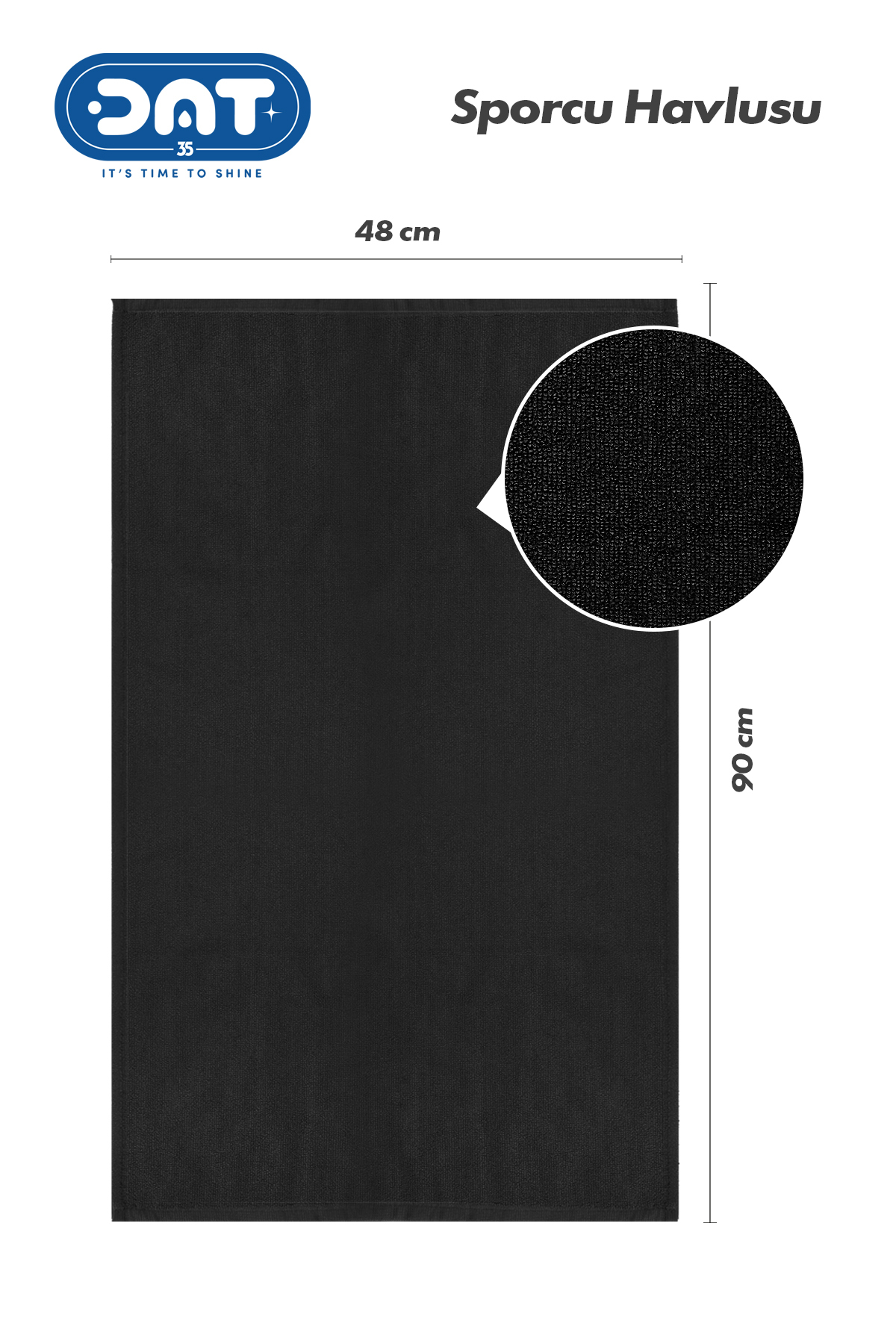 DAT35 Mikrofiber Sporcu Havlusu 48x90 cm Siyah Gym Fitness Hızlı Kuruyan Havlu - Görsel 3