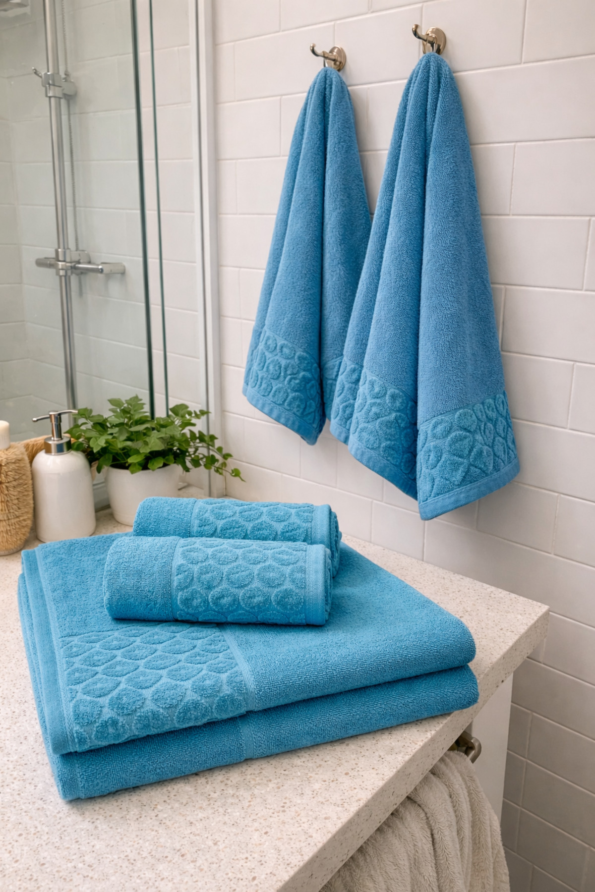 HAMRALİFE PAMUKLU 4'LÜ Banyo Havlu Seti / Yumuşak Spa /2 ad el & yüz 50 x 90/2 ad Banyo 90 x 150 - Görsel 3