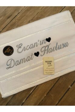 MERRY TEK İsimli Damat Havlusu Söz Nişan Düğün Gold Gümüş Metalik Nakışlı 50x90cm