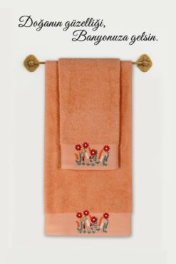 Ellia Soft Salvia %100 Pamuklu Nakışlı Lüks Havlu Seti, Yüz ve Banyo Havlusu 2/50x100+70x140 cm