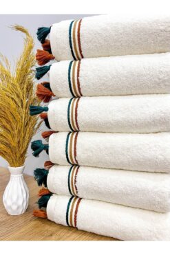 AYHANHOME 6'lı Jakarlı Renkli Püsküllü Çeyizlik 50x90 El Yüz Havlu Seti