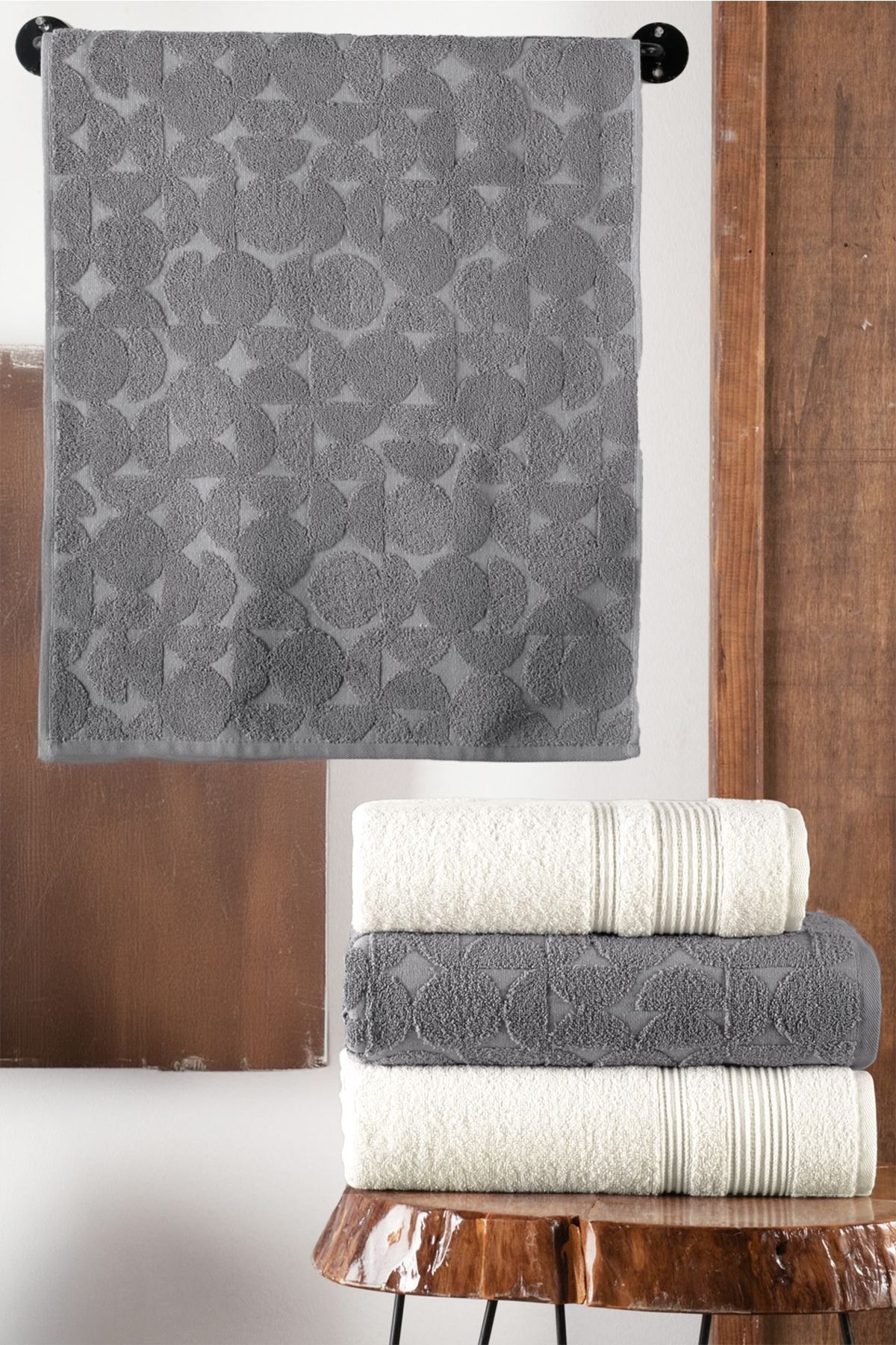 Mürdüm Home 4'lü Banyo Havlu Seti Hamam Takımı 100% Pamuk - Görsel 3