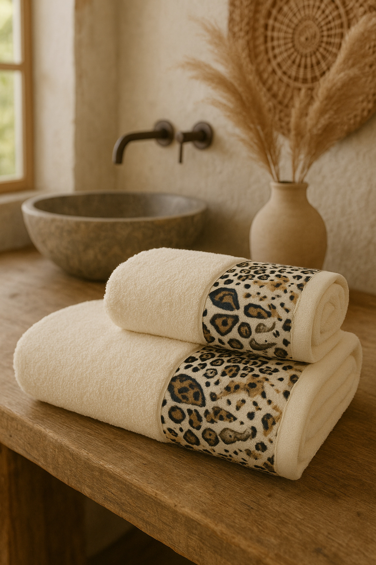 Casnack Ayla Model Baskılı 2'Li Banyo Havlu Seti