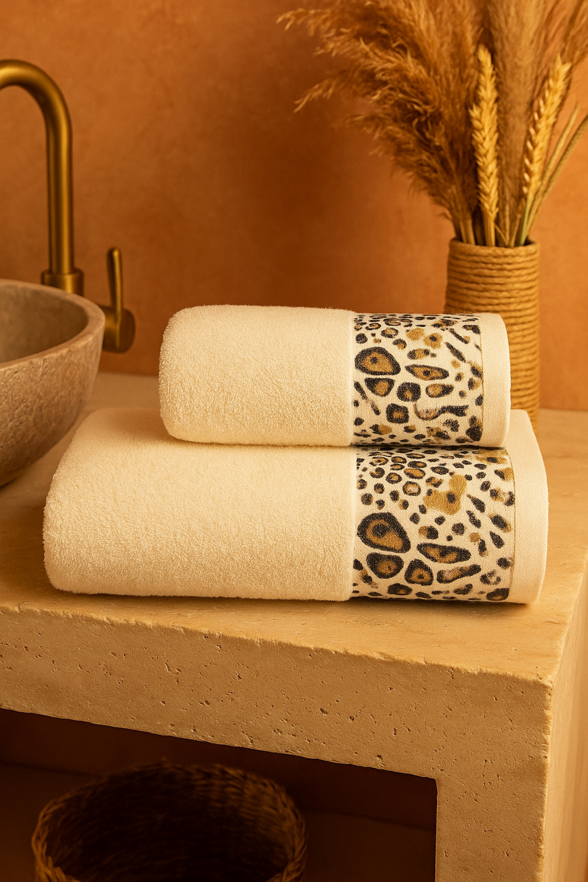 Casnack Ayla Model Baskılı 2'Li Banyo Havlu Seti - Görsel 3