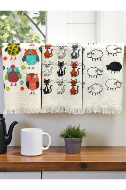 CNR Garden 3'lü Saçaklı Baskılı Havlu | 40x60 Cm El Ve Yüz Havlu Seti | Mutfak Havlusu