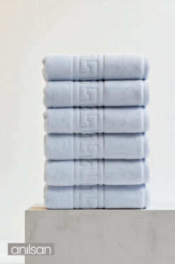 Anılsan 6'lı Mavi Greek El Havlusu - 50x90 Cm, 225 Gr, %100 Pamuk, Spa Ve Otel Havlusu