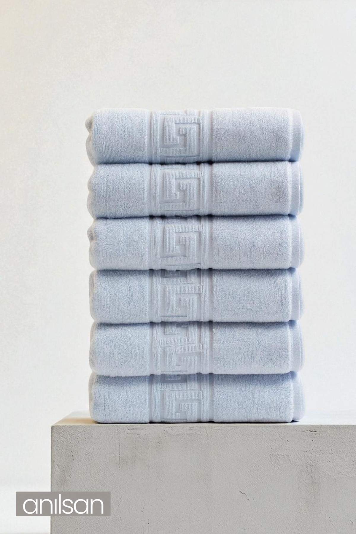 Anılsan 6'lı Mavi Greek El Havlusu - 50x90 Cm, 225 Gr, %100 Pamuk, Spa Ve Otel Havlusu