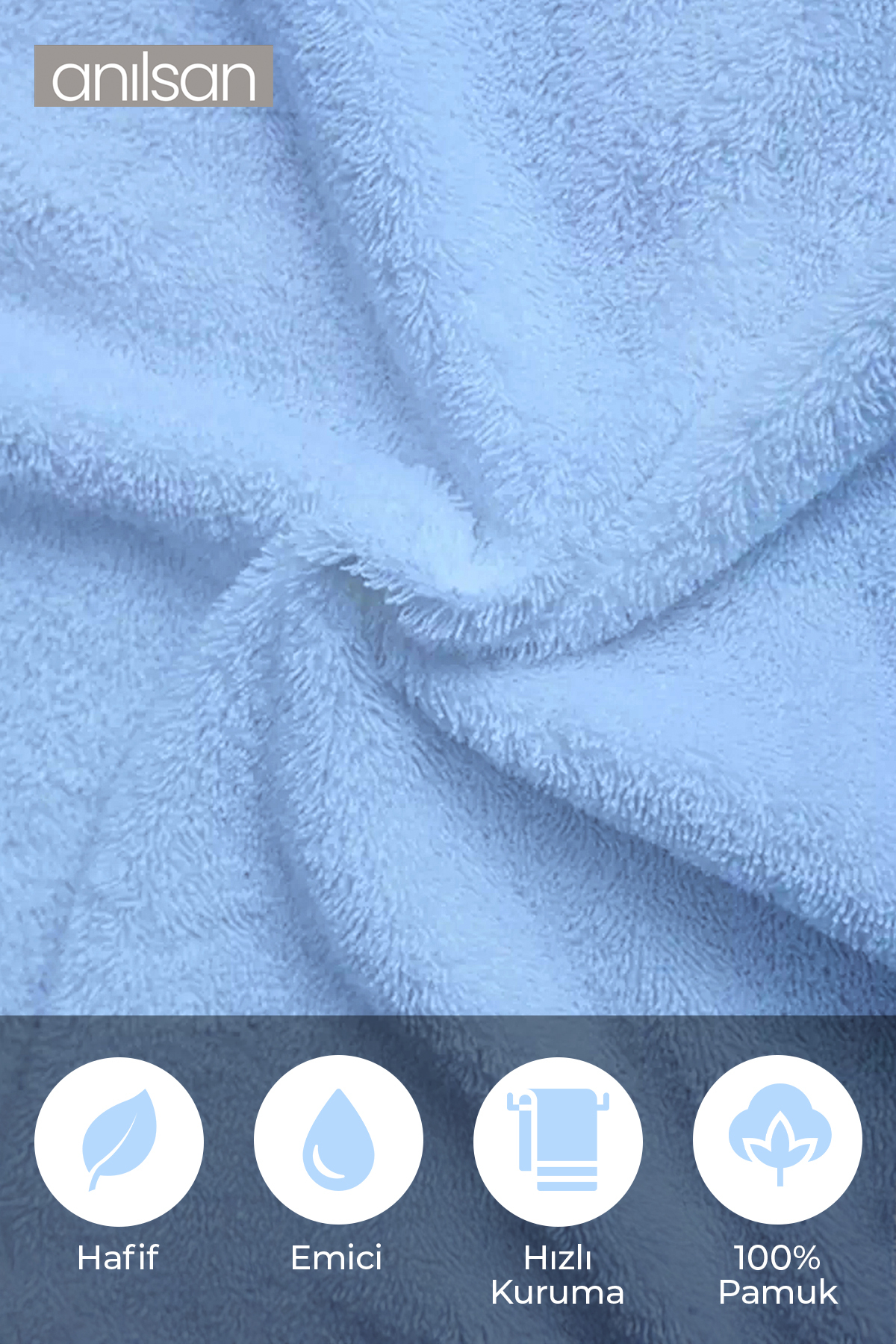 Anılsan 6'lı Mavi Greek El Havlusu - 50x90 Cm, 225 Gr, %100 Pamuk, Spa Ve Otel Havlusu - Görsel 3
