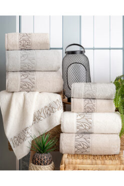 Hazangülü Buldan Üretimi Çeyizlik Lüks Jakarlı Garden 4'lü Banyo Havlusu I 70x140